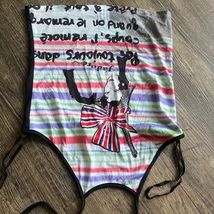 Miss Me Striped Graphic Bodysuit Medium UK Punk Emo